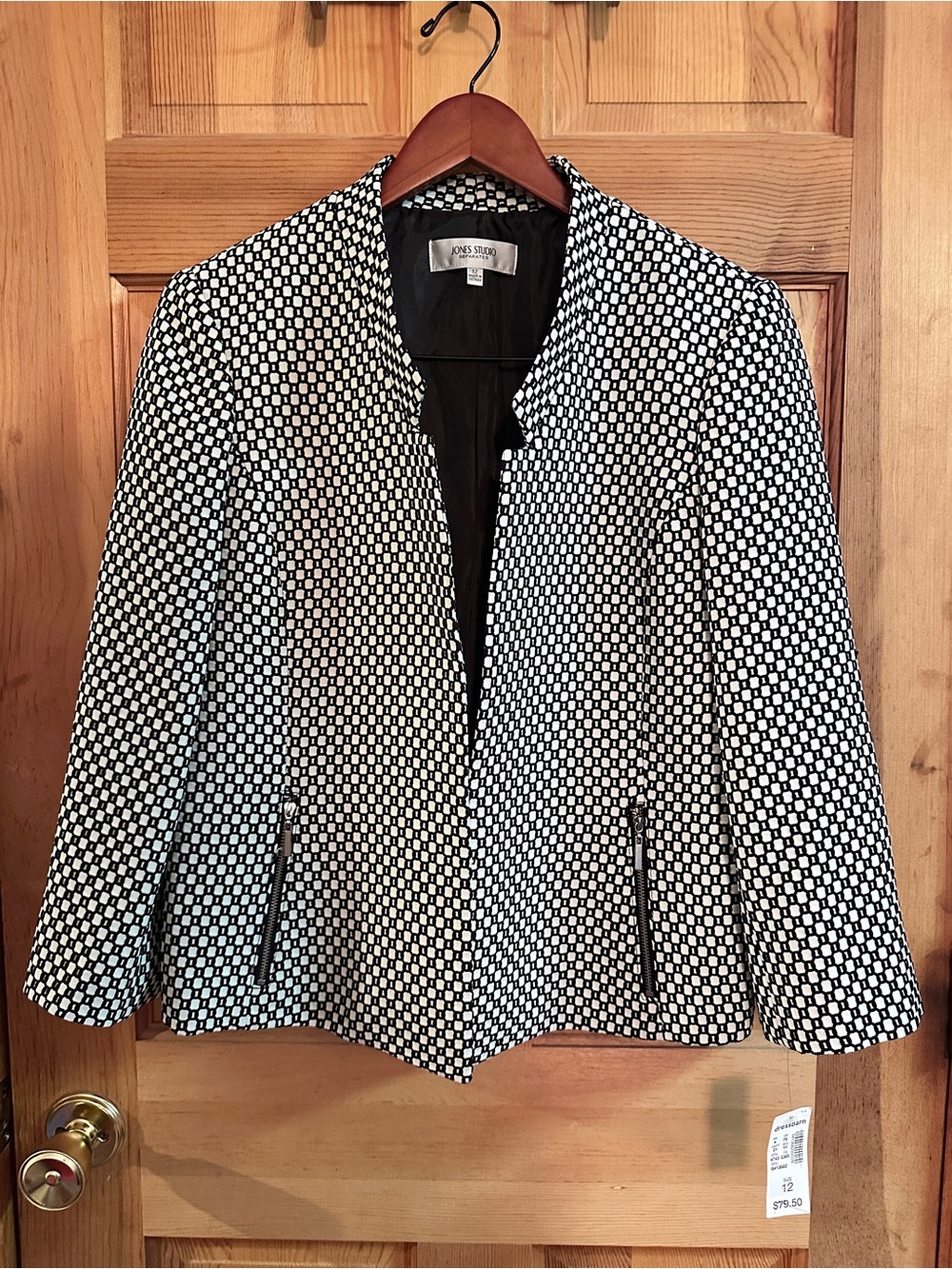 Jones Studio Black & White Geometric Open-Front Blazer NWT Size 12
